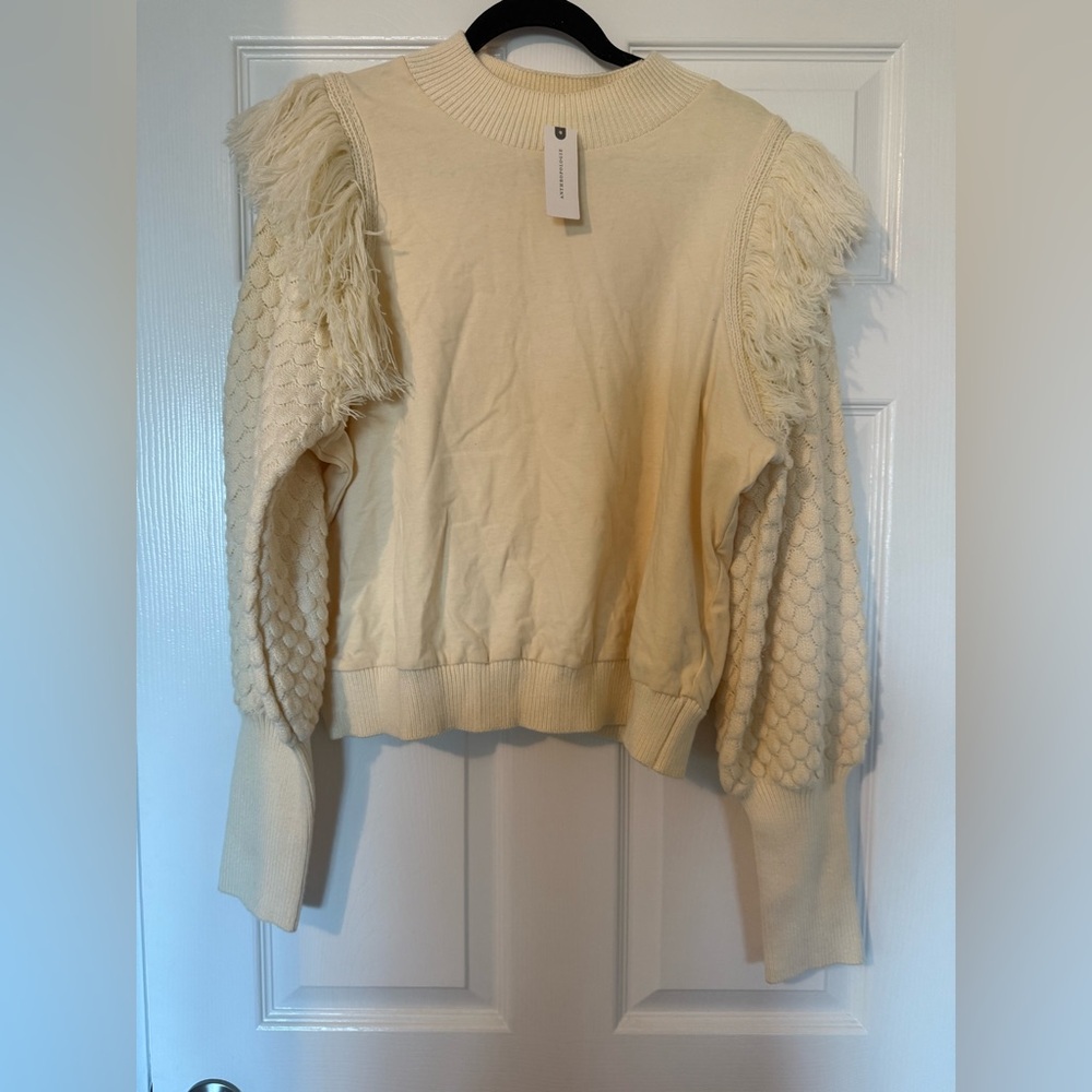 BNWT ANTHROPOLOGIE Dolan Left Coast collection fringed ivory pullover sweater